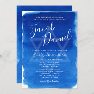 Blue Watercolor Bar Mitzvah Invitation