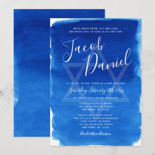 Blue Watercolor Bar Mitzvah Invitation