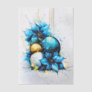 Blue Watercolor Baubles Poinsettia FP6R Decoupage Tissue Paper