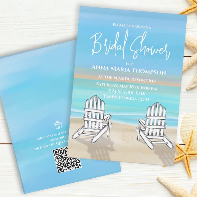 Blue Watercolor Beach Bridal Shower Gift Registry Invitation (Creator Uploaded)