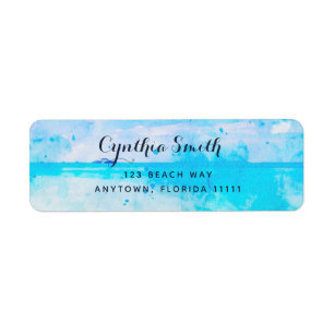 Blue Watercolor Beach Modern Return Address Label