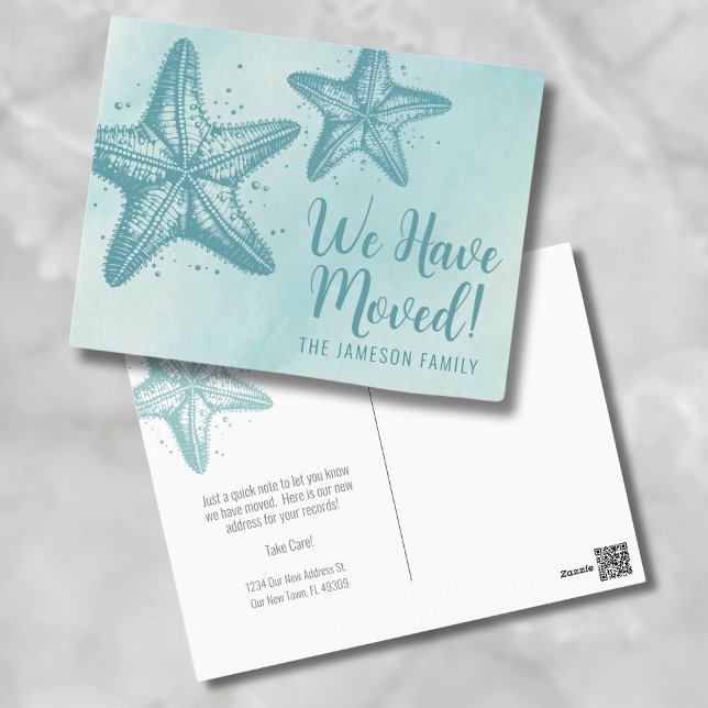 Blue Watercolor Beach Moving Announcement Card (Blue Watercolor Moving Announcement Card )