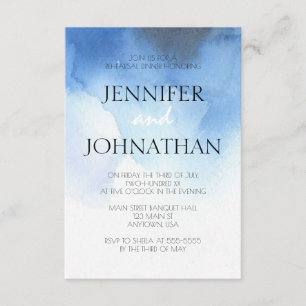 Blue watercolor beach rehearsal dinner invitations