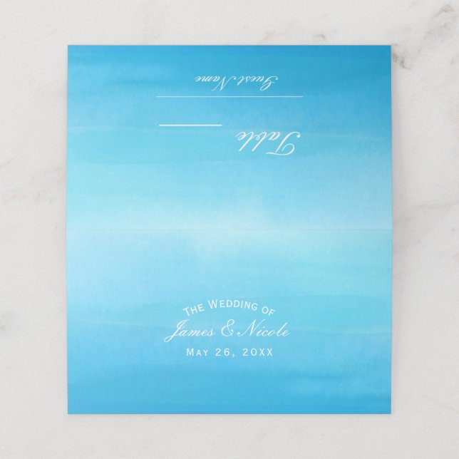 Blue Watercolor Beach Tropical Wedding Seating Place Card (Outside Unfolded)