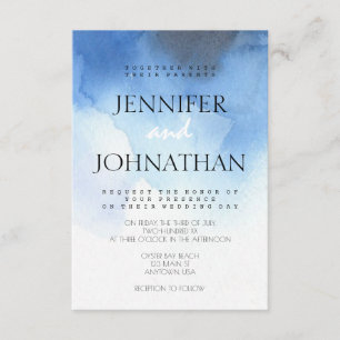 Blue watercolor beach wedding invitations