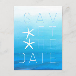 Blue Watercolor Beach Wedding Save the Date Announcement Postcard
