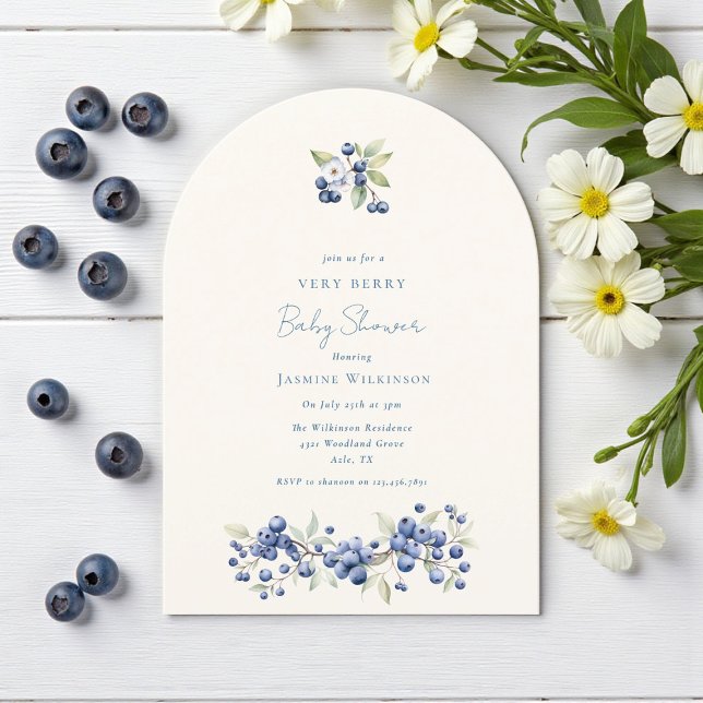 Blue Watercolor Berry Baby Shower Arch Invitation (Creator Uploaded)