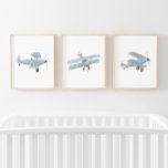 Blue Watercolor Biplane Boy Travel Nursery Decor<br><div class="desc">Add a finishing touch to your little one's space with this set of 3 watercolor biplanes.</div>