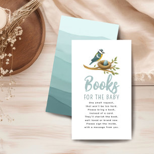 Blue Watercolor Bird Baby Shower Book Request Enclosure Card