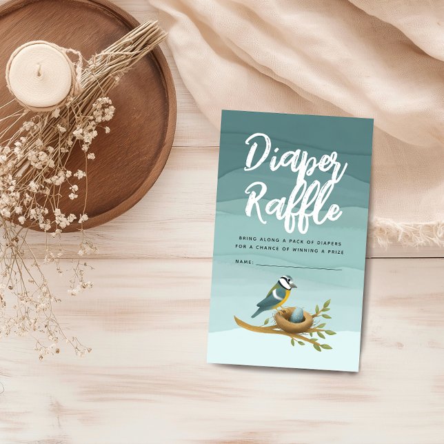 Blue Watercolor Bird Baby Shower Diaper Raffle Enclosure Card (Creator Uploaded)