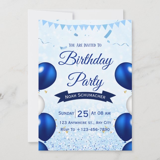 Blue Watercolor Birthday Party Invite (Front)