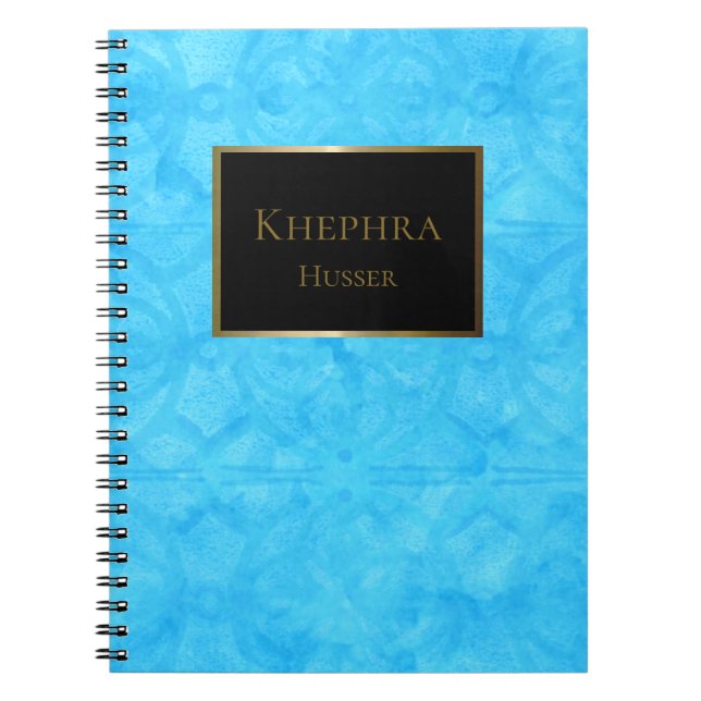 Blue Watercolor Black And Gold Name Notebook (Front)