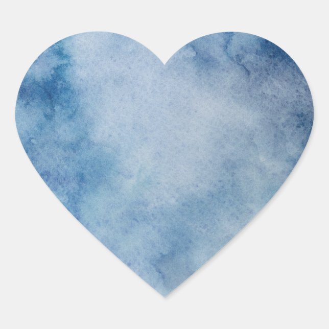 Blue Watercolor Blank Template Heart Sticker (Front)