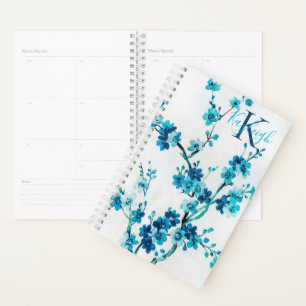 Blue Watercolor Blooms Monogrammed Planner
