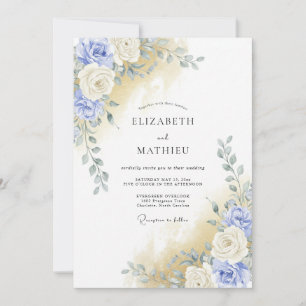 Blue Watercolor Blossom Romance Wedding Invitation