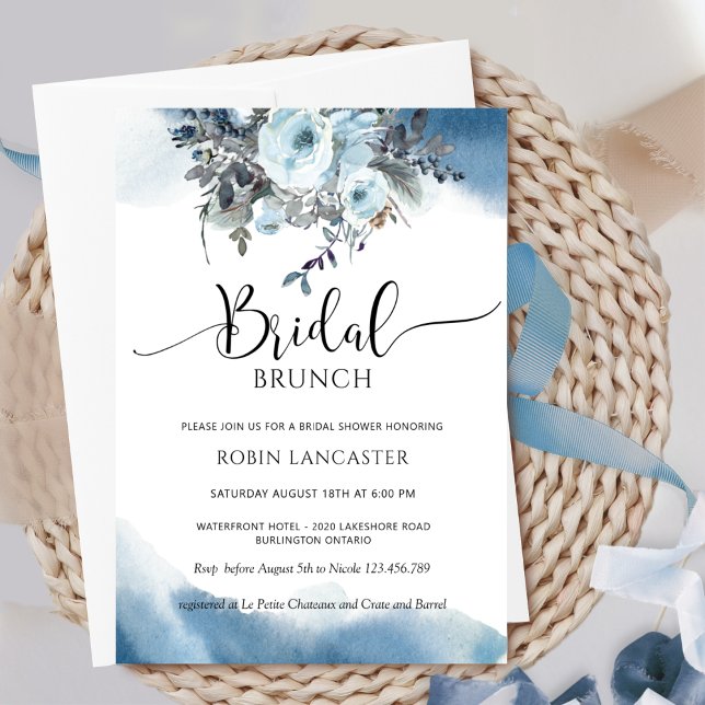Blue Watercolor, Blue Floral Bridal Brunch/Shower Invitation (Creator Uploaded)