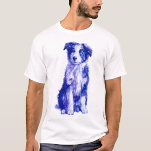 Blue Watercolor Border Collie Portrait Men T-Shirt