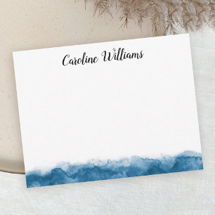 Blue watercolor border personalised name note card