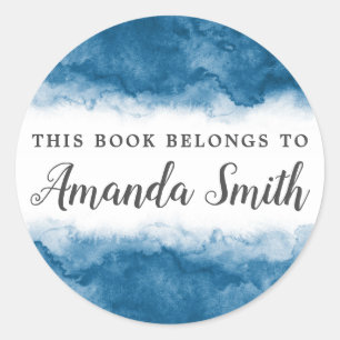 Blue watercolor border this book belongs to classic round sticker