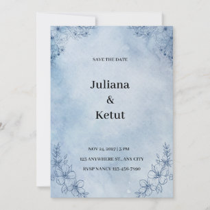 Blue Watercolor Bordered Save the Date Invitation
