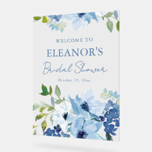 Blue Watercolor Botanical Custom Shower Welcome Acrylic Sign
