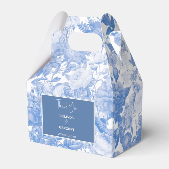 Blue Watercolor Botanical Florals Wedding  Favour Box (Front Side)