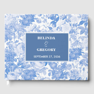 Blue Watercolor Botanical Florals Wedding  Guest Book
