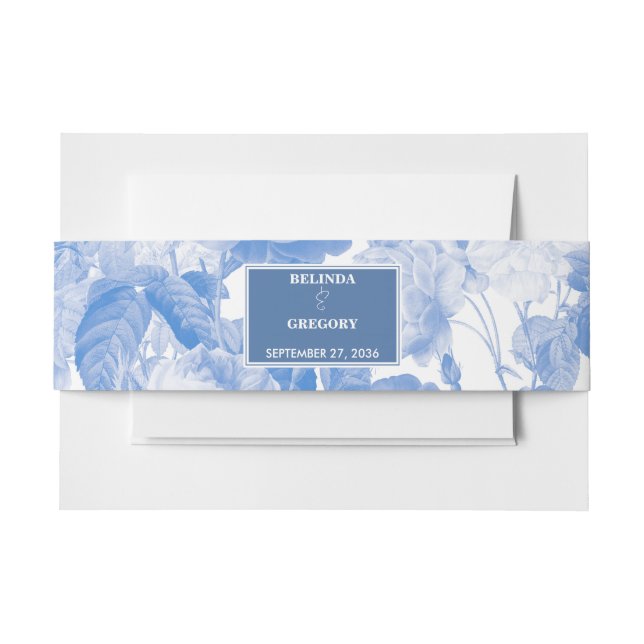Blue Watercolor Botanical Florals Wedding   Invitation Belly Band (Front Example)
