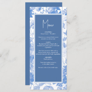 Blue Watercolor Botanical Florals Wedding  Menu