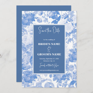 Blue Watercolor Botanical Florals Wedding  Save The Date
