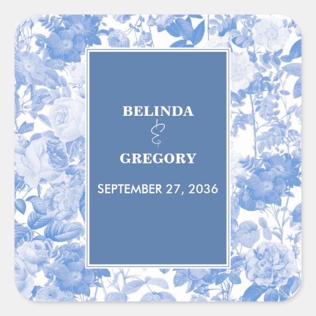 Blue Watercolor Botanical Florals Wedding  Square Sticker (Front)