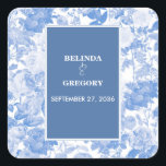 Blue Watercolor Botanical Florals Wedding  Square Sticker<br><div class="desc">This design features beautiful blue illustrations of vintage botanical garden flowers. The wedding text is framed with a matching blue frame. This blue floral design creates an elegant rustic floral country garden feel. Elegant wedding sticker design with modern elements. Matching wedding invitations and other stationery items are also available.</div>