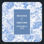 Blue Watercolor Botanical Florals Wedding  Square Sticker<br><div class="desc">This design features beautiful blue illustrations of vintage botanical garden flowers. The wedding text is framed with a matching blue frame. This blue floral design creates an elegant rustic floral country garden feel. Elegant wedding sticker design with modern elements. Matching wedding invitations and other stationery items are also available.</div>