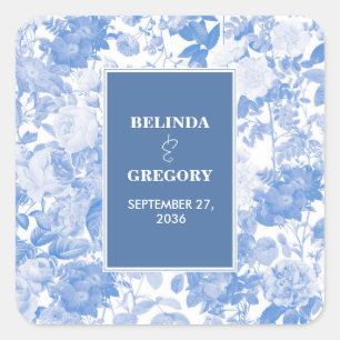 Blue Watercolor Botanical Florals Wedding Square Sticker