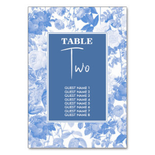 Blue Watercolor Botanical Florals Wedding Table Nu Table Number