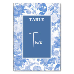 Blue Watercolor Botanical Florals Wedding Table Number