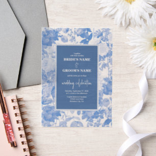 Blue Watercolor Botanical Florals Wedding Vellum Invitations