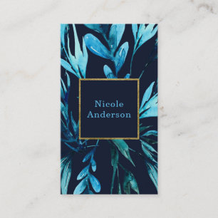 Blue Watercolor Botanical Glam Elegant Chic Business Card