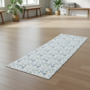 Blue Watercolor Botanical Pattern Yoga Mat