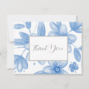 Blue Watercolor Bouquet Thank You Card