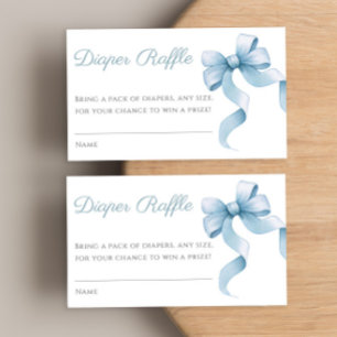Blue watercolor bow baby shower diaper raffle enclosure card