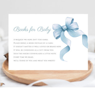 Blue watercolor bow books for baby enclosure card