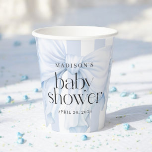 Blue Watercolor Bow Boy Baby Shower Paper Cups