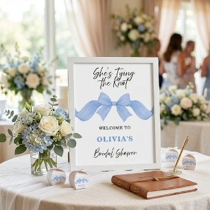 Blue Watercolor Bow Bridal Shower Welcome Sign
