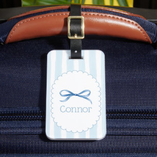 Blue Watercolor Bow Coquette School Bag Tag