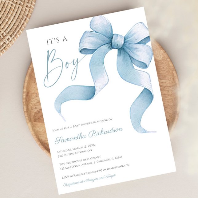 Blue watercolor bow It's a boy baby shower Invitation (Creator Uploaded)