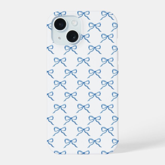Blue Watercolor Bow Pattern iPhone 15 Case (Back)
