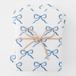 Blue Watercolor Bow Pattern Wrapping Paper Sheet