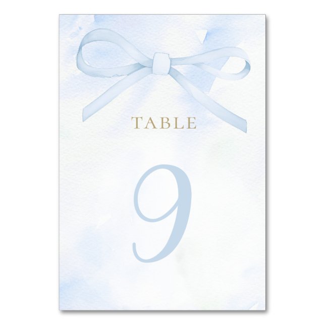  blue watercolor bow table number (Front)