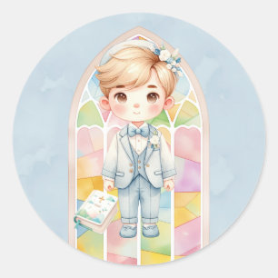 Blue Watercolor Boy 1st. Communion  Classic Round Sticker